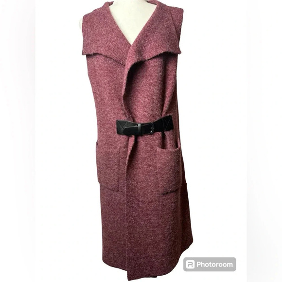 Soft Surroundings Marled Red Solange Belted Longline Sweater Vest Size L - Picture 2 of 11
